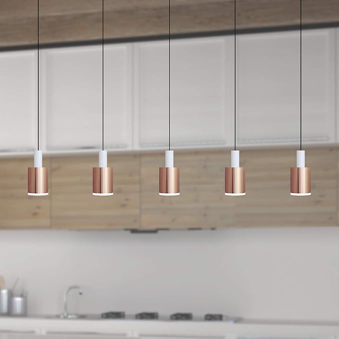 Virgo 5 Mini Pendant Lighting White-Copper - LED Hanging Light Fixture for Kitchen Island, Bar, Foyer - Cluster Pendants - Dimmable, Adjustable Wire, Lamp Bulb Included