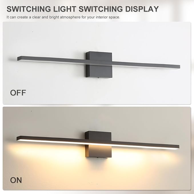 Bathroom Light Fixtures Over Mirror, 36 Inch Black Bathroom Vanity Light, LED Modern Wall Sconce 3000K Bar Vanity Lights for Restroom