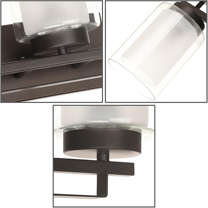 XiNBEi Lighting Wall Light 3 Light Bathroom Vanity Lighting with Dual Glass Shade in Dark Bronze Indoor Wall Mount Light XB-W1195-3-DB