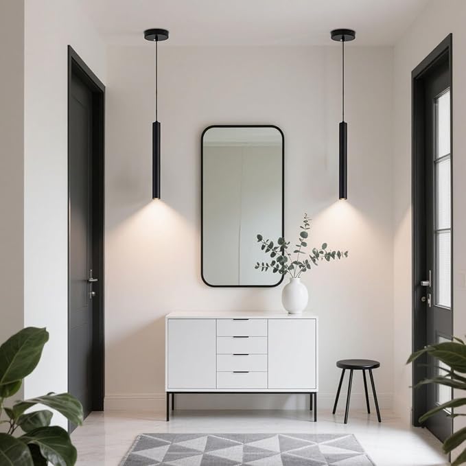 2 Pack Black Pendant Lights, Modern 3W LED Pendant Light Fixtures for Kitchen Island, Long Tube Hanging Light Cord Adjustable for Dining Table Bedroom Bar Hallway (23.6 Inch, 3000K)