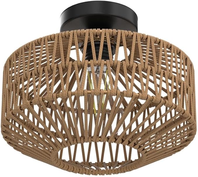 Boho Light Fixtures Ceiling Mount,Mini Rattan Chandelier Light Fixture with Dimmable LED Bulb,Hand Woven Ceiling Light Fixtures Flush Mount for Hallway Bedroom Kitchen Entryway Living Room