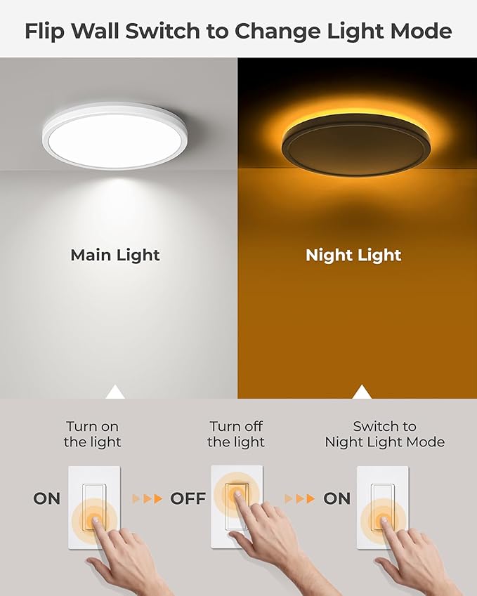 Matane 2Pack Dimmable Flush Mount Ceiling Light Fixture with Night Light, 18W 3000K/4000K/5000K Selectable, LED Low Profile Ceiling Lights for Kitchen Bedroom Hallway, 8.7inch White Round