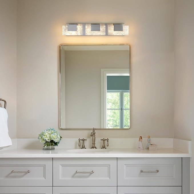LED Bathroom Vanity Light: 24 Inch Brushed Nickel Acrylic Modern Lighting Fixtures - 3-Lights Contemporary Smoke Design Wall Lights Fixture Over Mirror 3000K