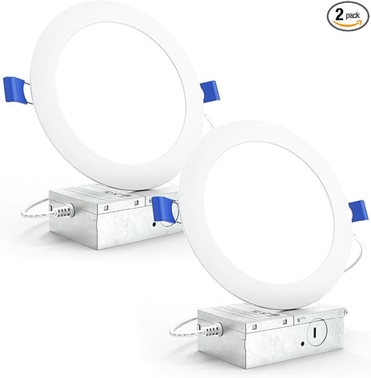 Sunco Recessed Lighting 6 Inch LED, Canless Ceiling Lights Slim with Junction Box, 1200 LM, 14W (100W Equivalent), 5000K Daylight, Dimmable, Wafer Thin, 50000 Lifetime Hours ETL 2 Pack