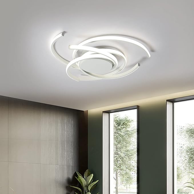 Modern Ceiling Light LED Semi Flush Mount Close to Ceiling Fixture Dimmable with Remote Control White for Living Dining Kids Room Bedroom Kitchen 21"