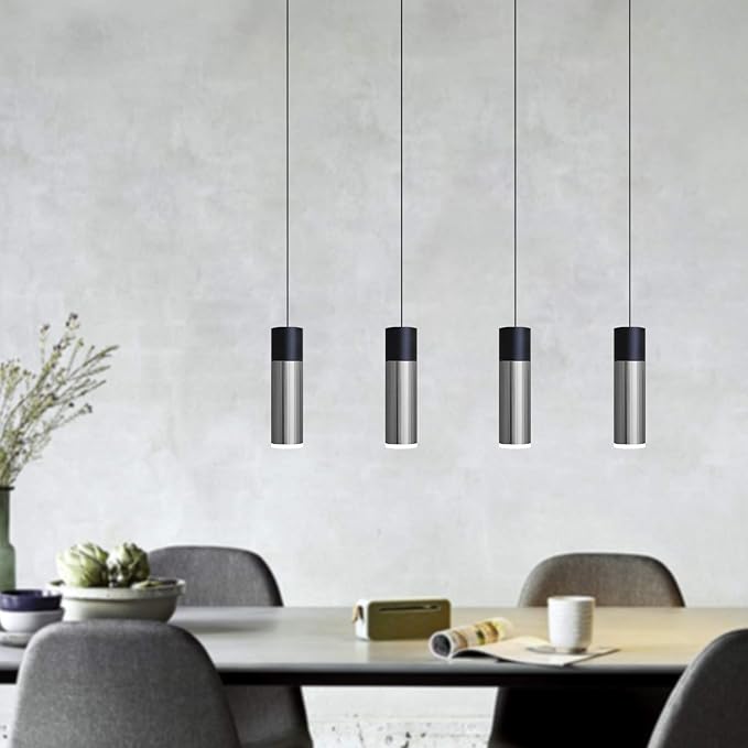 Vela 4 Mini Pendant Lighting Black-Nickel - LED Hanging Light Fixture for Kitchen Island, Bar, Foyer - Cluster Pendants - Dimmable, Adjustable Wire, Lamp Bulb Included