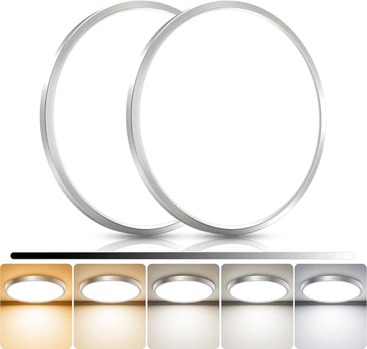 libtit 2Pack 13inch LED Flush Mount Ceiling Light, Dimmable & 5Color Temperatures (3000K-6500K), 24W Round Slim Brushed Nickel Light Fixture for Bedroom Livingroom Garage Kitchen