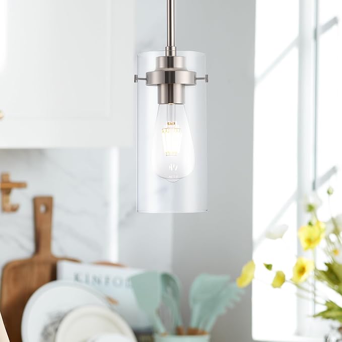 Pendant Lights Kitchen Island, Kitchen Lights Ceiling Hanging, Kitchen Light Fixtures Brushed Nickel Finish, Industrial Pendant Light Fixtures for Kitchen Island