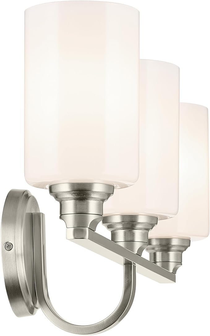 Kichler Gioe 24.25 in 3-Light Bathroom Vanity Light Fixture with Opal Glass in Brushed Nickel, Damp Rated Modern Wall Mount for Mirror, Powder Room (24.25 in W x 10.5 in H), 55226NI