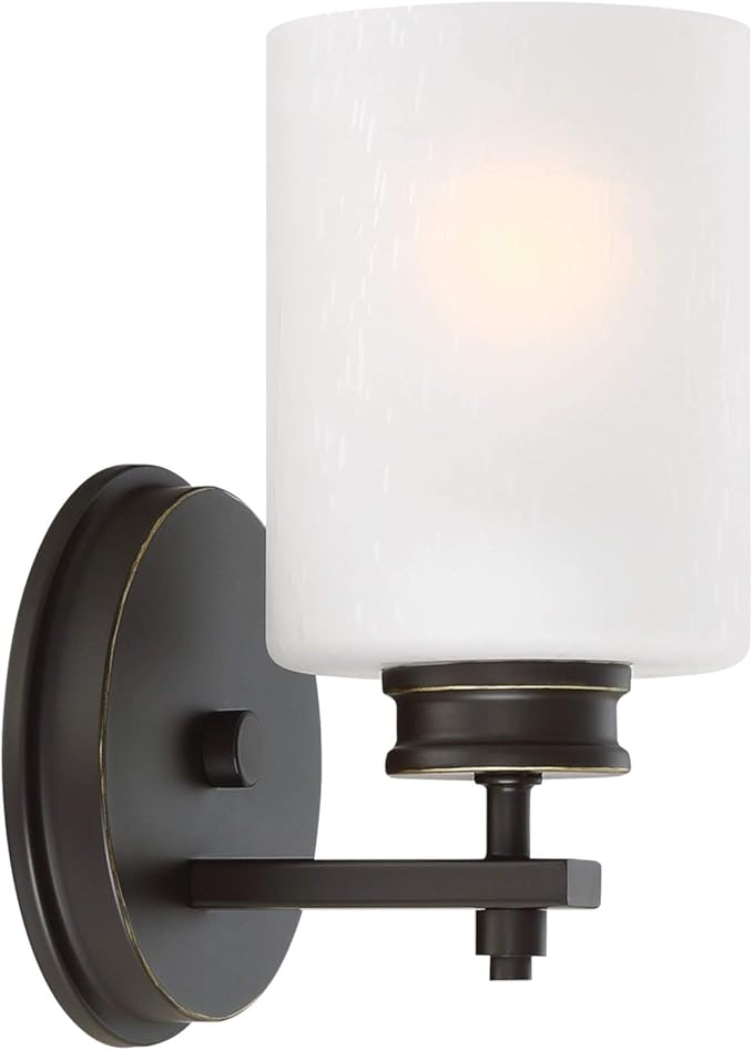 Kira Home Phoebe 8" Modern Wall Sconce with Frosted Seeded Glass Cylinder Shade, Industrial Wall Light with Cylinder Glass Shade, Oil-Rubbed Bronze Finish