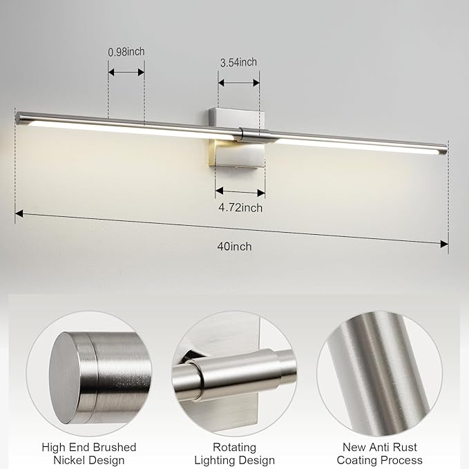 Sand Nickel 40 inch Vanity Light for Bathroom Over Mirror LED Vanity Lights Fixtures 4000K Morden Bathroom Sconce Picture Lights for Paintings (Horizontal & Vertical)