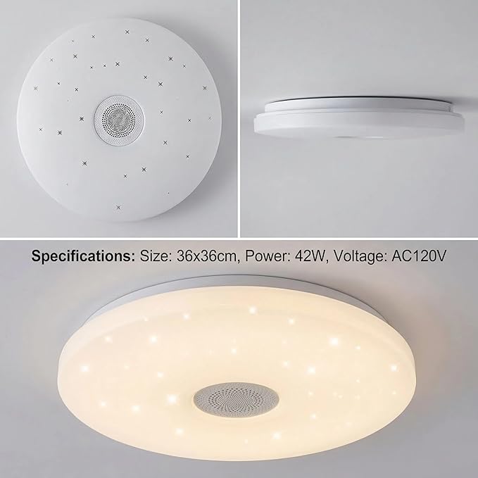 HANTANG RGB Ceiling Light with BT Speaker, 42W 14Inch Smart Music Lights Colorful Dimmable with APP and Remote Control, Color Changing Led Light Fixture Flush Mount for Bathroom Shower Bedroom