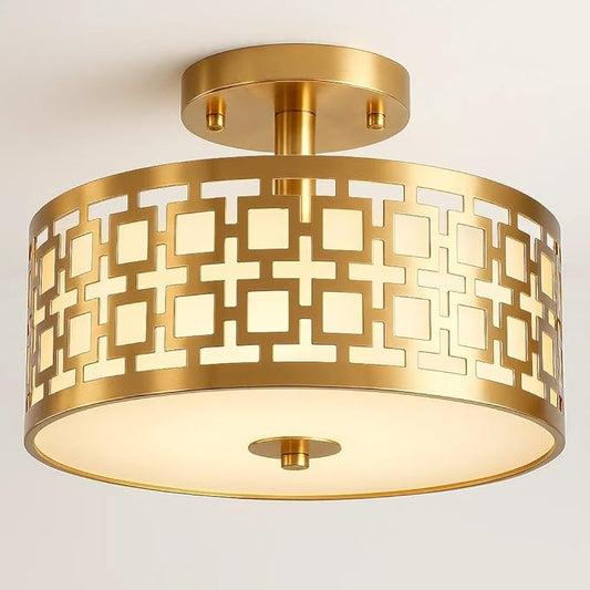 Semi Flush Mount Ceiling LED Light Fixture Hanging with Drum Shade for Dining & Living Room Kitchen Office Shop Entryway & Hallway Modern Chandelier Lamp Brushed Chrome Finish E26 Base
