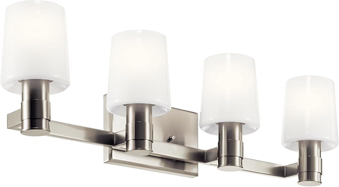 Kichler Adani 4-Light Bathroom Vanity Light Fixture, Modern Wall Mount Lighting with Opal Glass in Brushed Nickel for Over Mirror Installation (8.25" x 30"), 55177NI