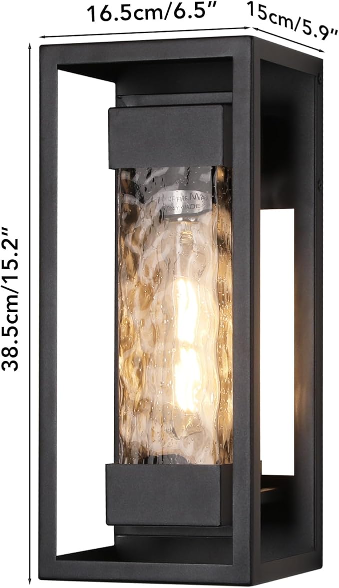 PARTPHONER Modern Outdoor Light Fixture, Exterior Wall Sconce Waterproof Porch Light, Outside Lamp for House with Water Glass for Garage Doorway