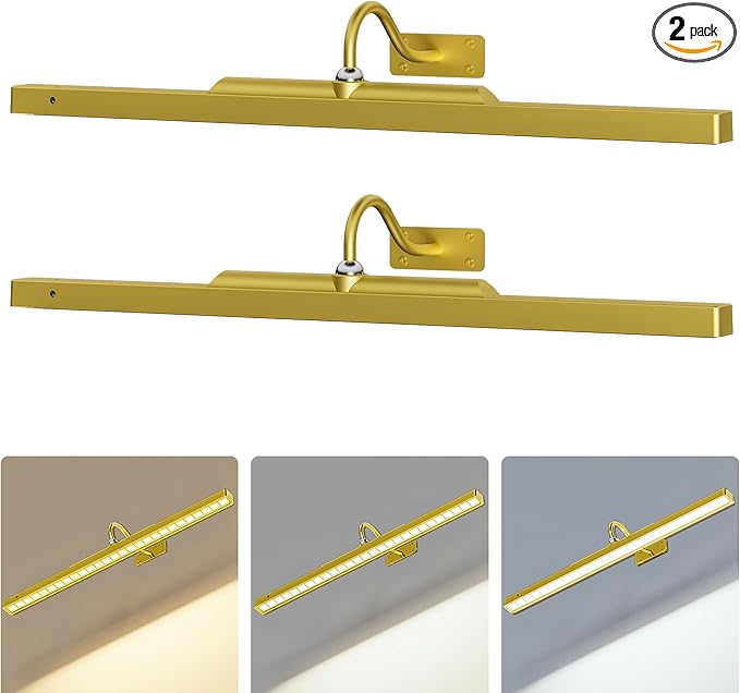2 Pack Picture Art Lights - 24 Inch 6000mAh Gold Cordless Battery Powered Art Light with Dimmable Remote for Living Room, Artwork & Dartboard