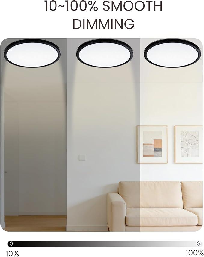 LEDYOND 11 Inch Black Flush Mount Ceiling Lights 2 Pack, 0.52in Ultra Thin LED Flat Panel Light, 1100LM Dimmable, 5CCT 3000K-6500K Selectable, Snap-In Easy Installation Closet Hallway Lights, IP44 ETL