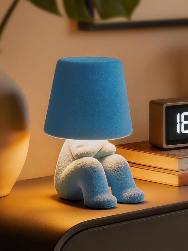 Modern Table Lamp for Youth: Rechargeable Cute Light for Kids Child Teen - Gift for Birthday Christmas Halloween Easter (Blue)