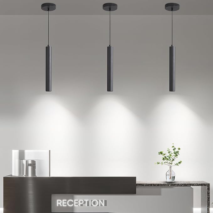 Modern LED Pendant Light for Kitchen Island, 3 Color 3000K/4500K/6500K, Black Minimalist Linear Hanging Light Fixture, 8W 800 Lumen, Mini Ceiling Chandelier for Dining Room, Bedroom, Hallway