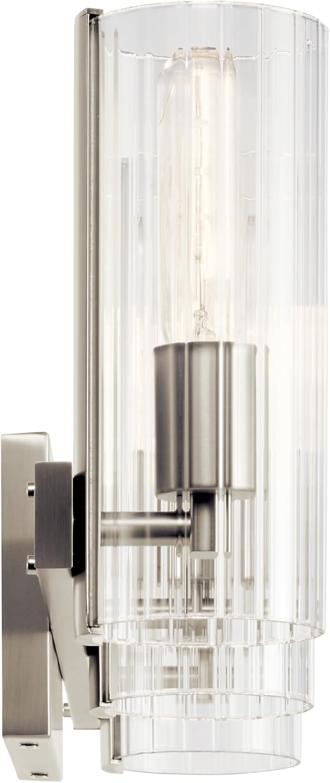 Kichler Jemsa 3-Light Bathroom Vanity Light Fixture, Modern Wall Mount with Clear Fluted Glass in Brushed Nickel for Powder Room or Mirror (9.75" x 22.75"), 55168NI