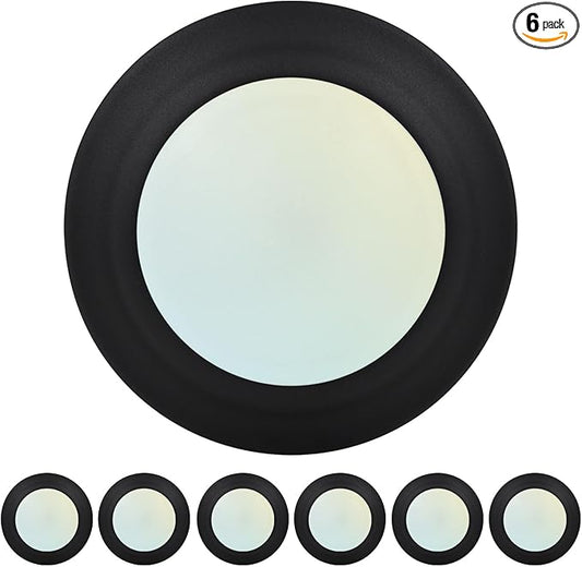 LUXRITE 4 Inch LED Disk Lights, Dimmable Flush Mount Ceiling Light, 5CCT Selectable 2700K 3000K 3500K 4000K 5000K, 11W, 800LM, Surface Mount Light Fixture, Damp Rated, ETL, Black (6 Pack)