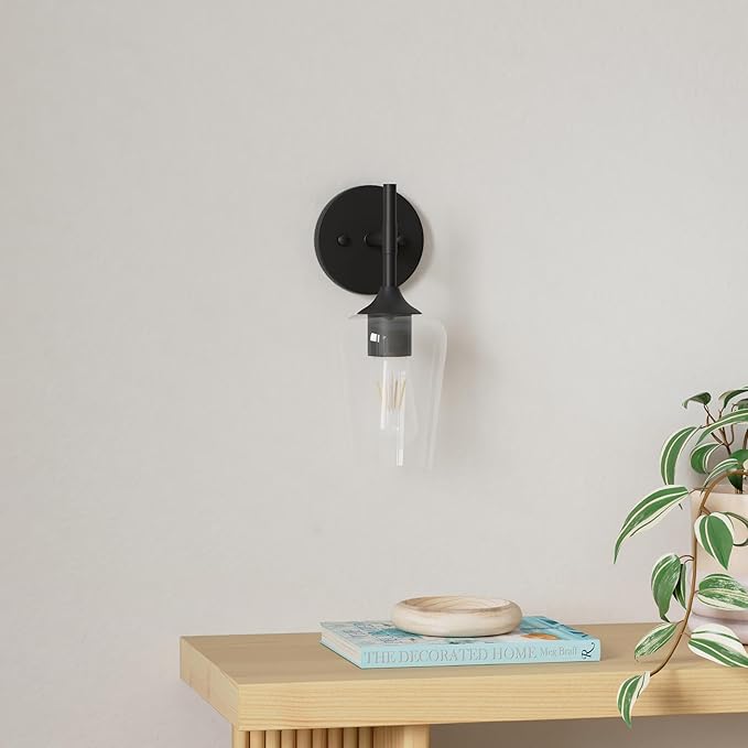 Ralbay Black Wall Sconces Set of 2 Matte Black Bathroom Lights Clear Glass Shade Black Sconces Indoor Wall Lighting for Home Decor Bathroom Kitchen Living Room Hallway
