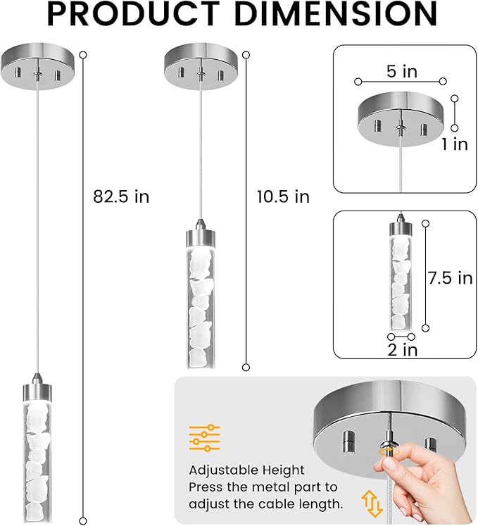 Pendant Lights Kitchen Island 3 Pack,3CCT Modern Crystal Stone Pendant Light Fixtures,Dimmable LED Kitchen Island Lighting,Adjustable Chrome Hanging Light Fixture for Dining Room Hallway, ETL Listed