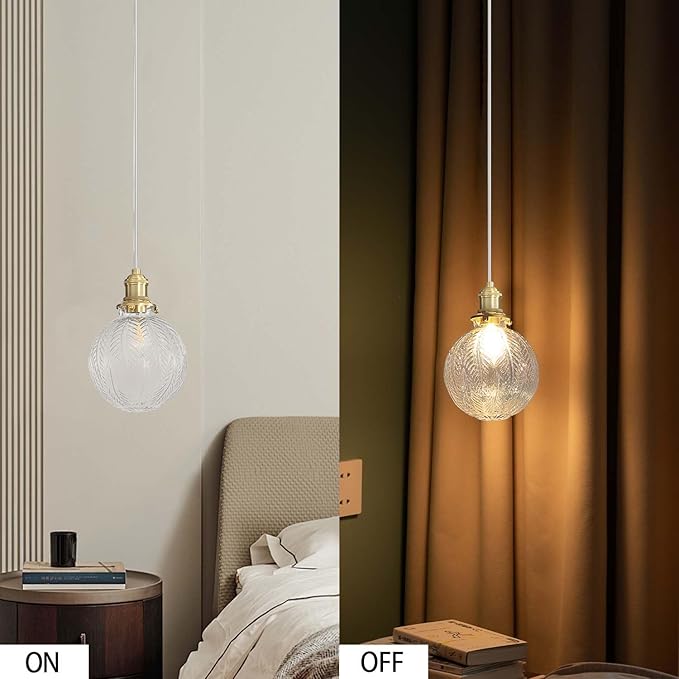 Gold Pendant Lights Kitchen Island with Clear Glass, Vintage 1 Light Gold Glass Globe Pendant Light for Dining Room, Bedroom, Hallway, Farmhouse