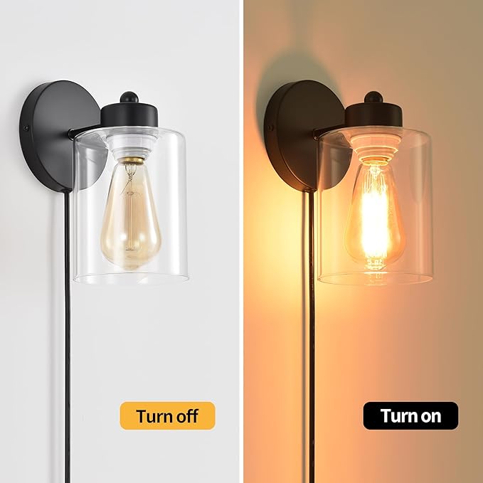 Metal Sconces Wall Lighting with Clear Glass Shade,Bathroom Black Vanity Light Matte Black Wall Sconce, Matte Black Vanity Lights for Bathroom, Modern Wall Light Fixtures