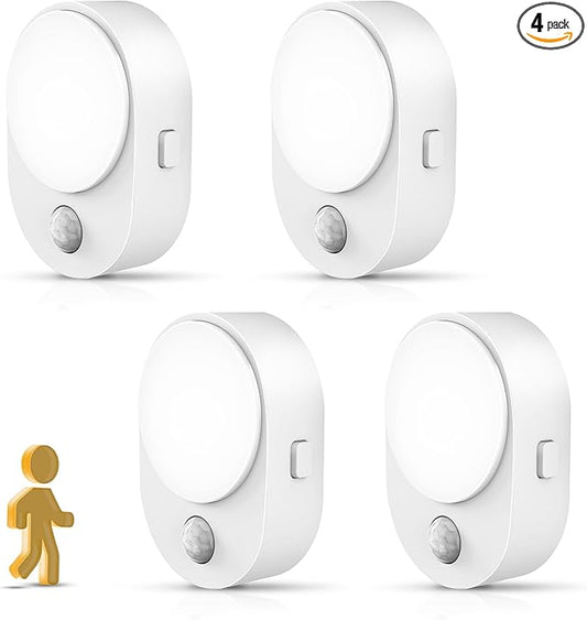 L LOHAS LED Plug in Night Light with Motion Sensor and Dusk to Dawn Sensor,[4-Pack] Night Lights Plug into Wall,5000K Daylight White,30/60/100LM Dimmable Nightlight for Bathroom Hallway