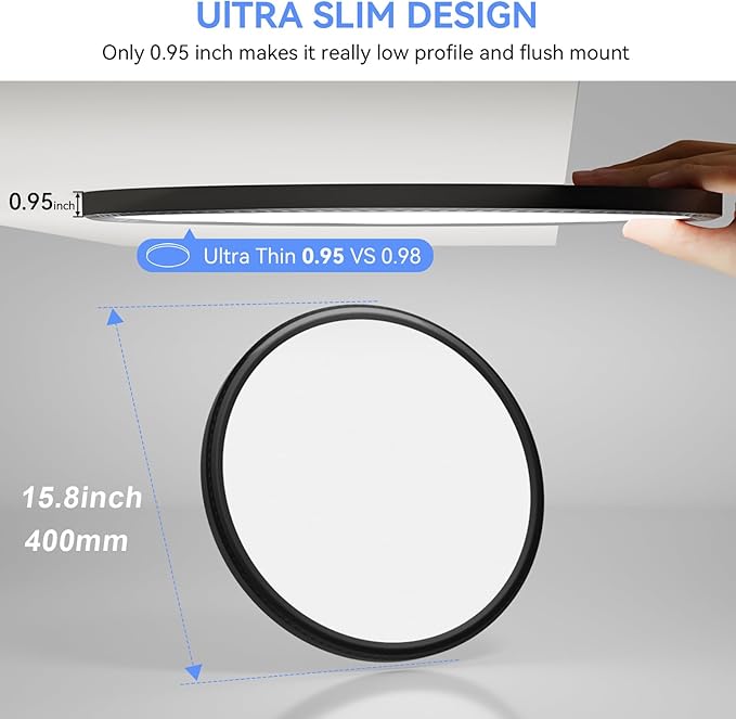 hunhun 4 Pack 15.8 Inch Dimmable LED Flush Mount Ceiling Light 4800LM Round Light Fixture 5 Color Temperature Selectable Large Flat Ceiling Lamp for Living Dining Room Black ETL Listed
