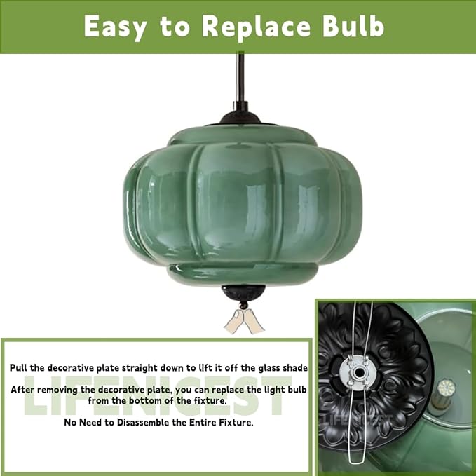 Green Milk Glass Pendant Light Vintage Schoolhouse Light Fixture Mid-Century Modern Foyer Chandelier Black Traditional Semi Flush Mount Ceiling Light for Bedroom Kitchen Dining Room