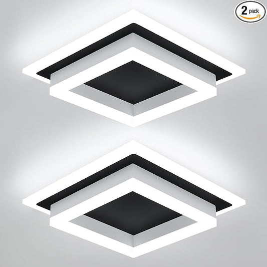 32W Modern LED Ceiling Light, Small Flush Mount Light Fixture, Kitchen Ceiling Lighting Fixtures 6000K, Square Hallway Lighting Fixtures for Living Room Bedroom Bathroom 2 Pack