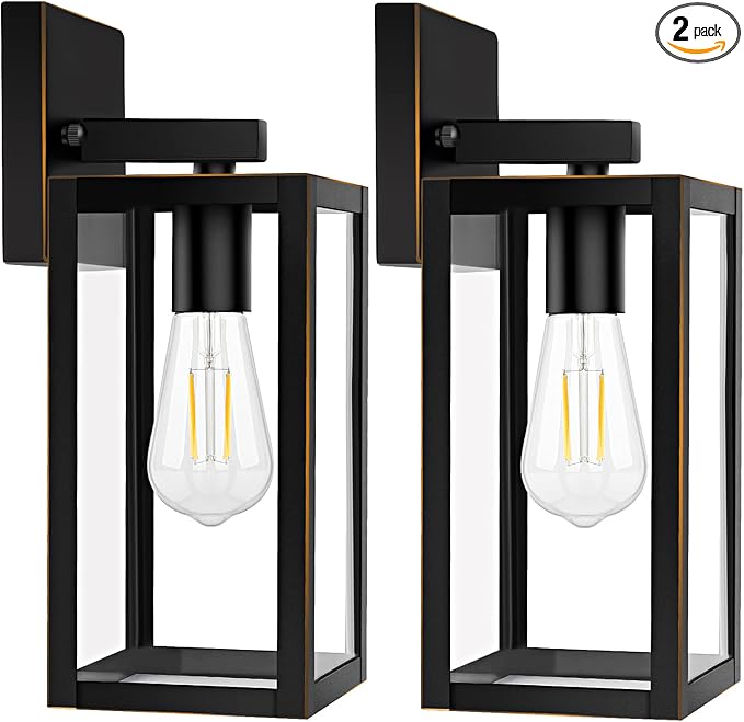 2-Pack Outdoor Lights for House, Waterproof Bronze Exterior Light Fixtures with Clear Glass, Anti-Rust Outside Wall Lanterns Sconces, Front Porch Lights for Garage Doorway, Bulbs Not Included