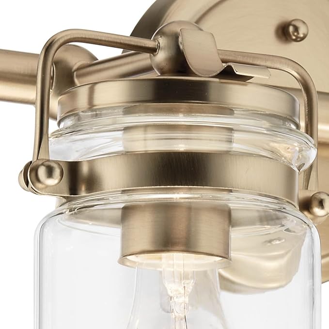 Kichler Brinley 2-Light Bathroom Vanity Light Fixture 15.75 in Industrial Farmhouse with Clear Glass in Champagne Bronze for Mirror Over Sink (15.75 x 10.25 x 6.75 in), 45688CPZ