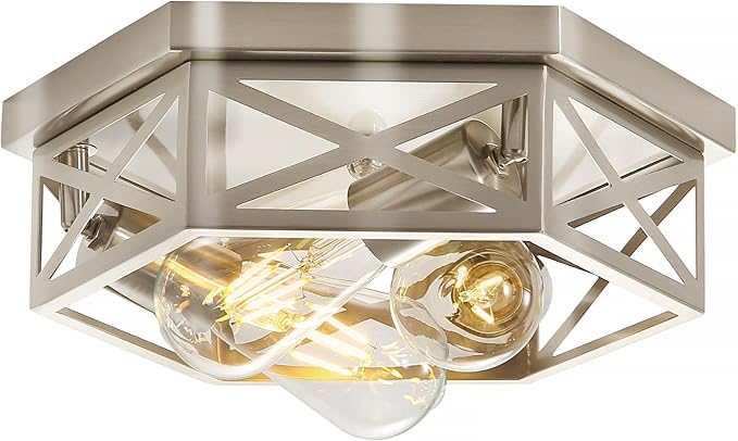 13 inch Brushed Nickel Flush Mount Ceiling Light Fixture,3-Light Hallway Light Fixtures Ceiling Mount for Kitchen Farmhouse Bedroom1 Pack