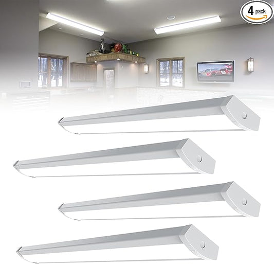 HYPERLITE 4FT LED Wraparound Light 6600LM, 60W/50W/40W, 4000K 48Inch Garage Ceiling Lights Surface Mount, AC120V ETL Listed Hardwired Led Light Fixture for Garage, Kitchen, Fluorescent Replacement,4P