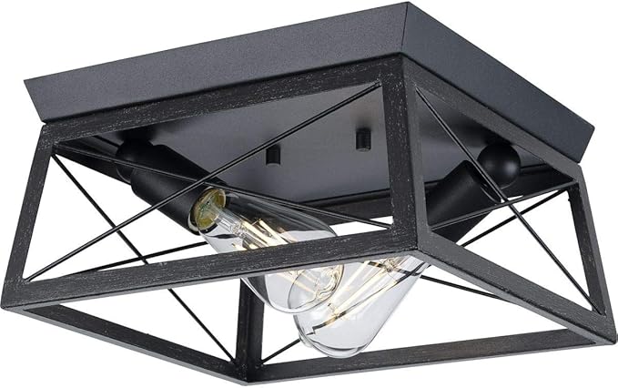 Progress Lighting Briarwood Collection 2-Light Ceiling Light, Flush Mount Ceiling Light Fixture for Interior Kitchen Lights, Hallway, Bedroom, Living Room, 12-Inch by 6-Inch, Textured Black