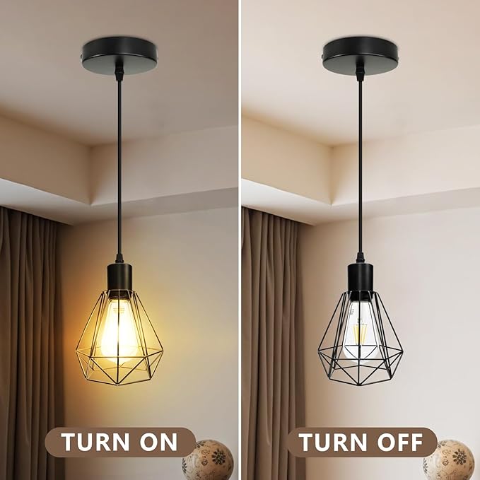 LTBLIGHT 2-Pack Industrial Pendant Light Fixtures, Black Hanging Ceiling Light with Adjustable Height Cord, Modern Pendant Lamps for Kitchen Hallway Bedroom Corridor, E26 Base(Bulbs Not Included)