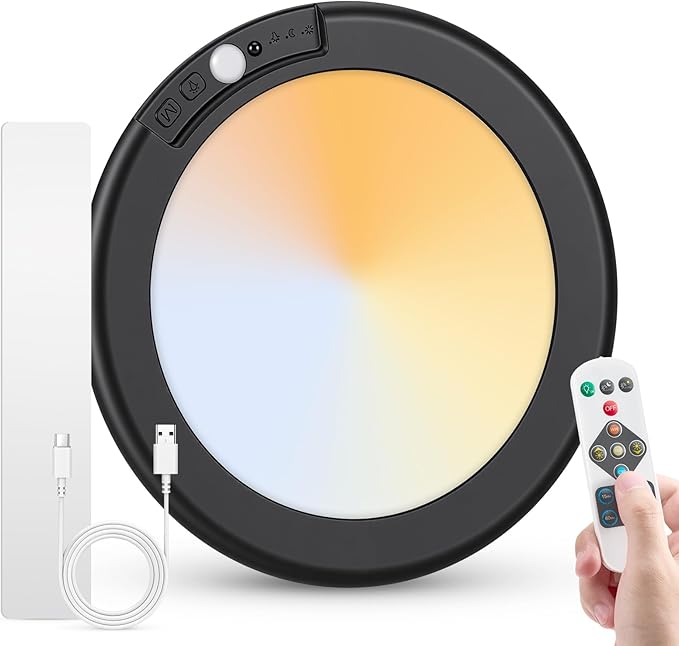 Bojim Rechargeable Motion Sensor Wireless Closet Ceiling Light 6000mAh Battery Powered, Magnetic Fixture Shower Lights with Remote Dimmable Timing for Laundry Bathroom Black