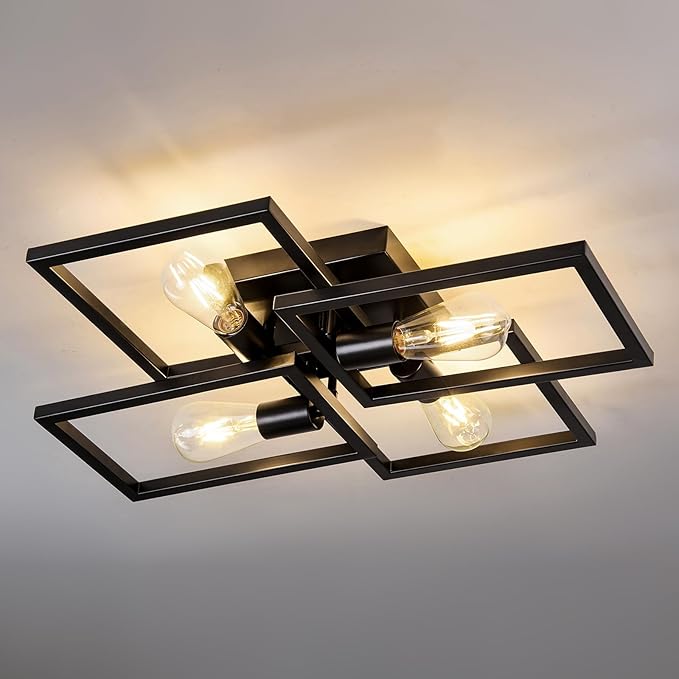 ASGYISA Black Industrial Semi Flush Mount Ceiling Light Kitchen Light Fixtures 4-Light Modern Large Matte Sputnik Chandelier for Dining Room Bedroom Farmhouse Living Room