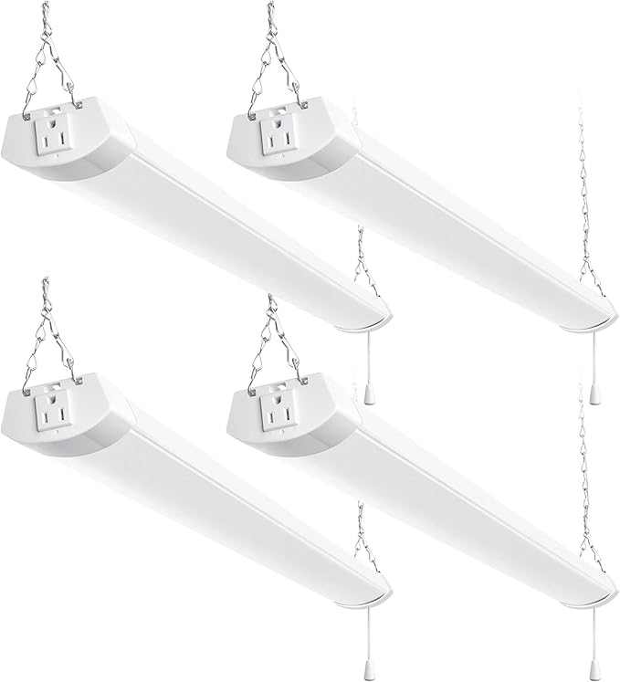 hykolity 4FT 70W LED Shop Light Linkable, 8000lm(300w Equivalent), 5000K Utility Shop Lights for Garages, Workshops, Basements, Hanging or FlushMount, with Power Cord and Pull Chain, ETL, 4 Pack