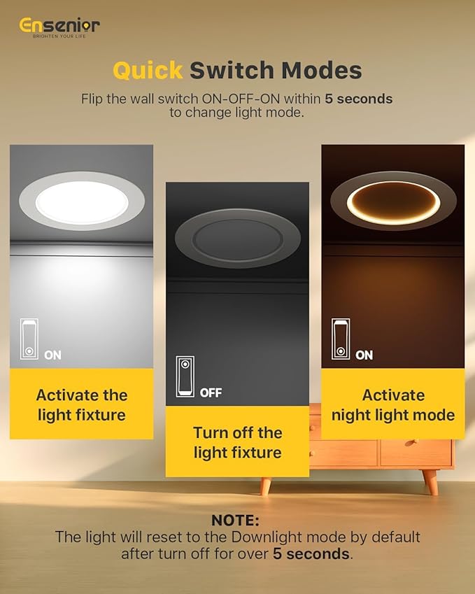 Ensenior 12 Pack 4 Inch 5CCT LED Can Lights with Night Light, Retrofit Led Recessed Lighting, Dimmable, 7W 120V, 700LM, IC Rated - FCC