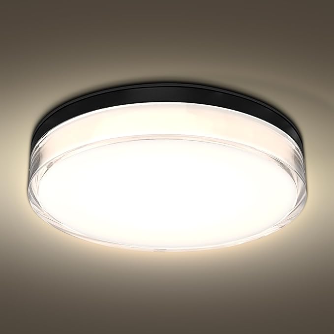 LUXRITE Slim 7 Inch LED Outdoor Flush Mount Light, 15W, 1000LM, 5CCT 2700K 3000K 3500K 4000K 5000K, Dimmable LED Ceiling Light, IP65 Waterproof, ETL Listed, Indoor Outdoor - Black