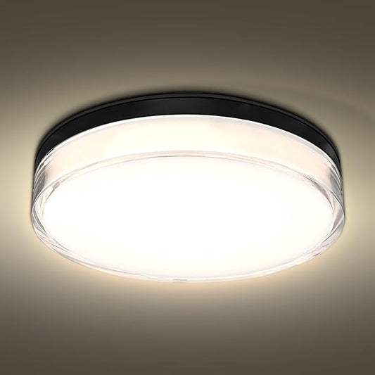 LUXRITE Slim 7 Inch LED Outdoor Flush Mount Light, 15W, 1000LM, 5CCT 2700K 3000K 3500K 4000K 5000K, Dimmable LED Ceiling Light, IP65 Waterproof, ETL Listed, Indoor Outdoor - Black