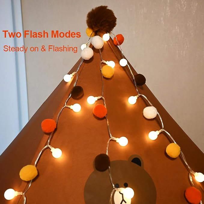 ChiRee Pom Poms Fairy Lights Indoor String Lights 6.56 Feet 20 LED Battery Operated String Ball Lights Warm White Globe Lights Colorful Decor Lights for Home Bedroom Kids Playhouse Holiday Christmas