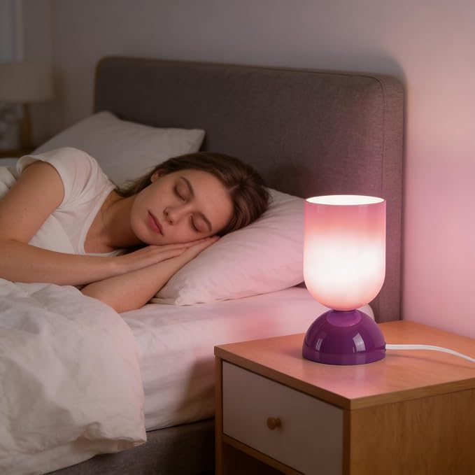8.9" Modern Glass Table Lamp for Living Room, Dimmable Desk Lamps for Bedroom, UL Listed Nightstand Lamp with Dome Base, End Table Lamps for Home, Side Tables, College Dorm, Office, Glossy Purple