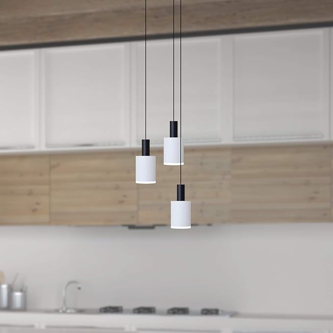 Virgo 3 Mini Pendant Lighting Black-White - LED Hanging Light Fixture for Kitchen Island, Bar, Foyer - Cluster Pendants - Dimmable, Adjustable Wire, Lamp Bulb Included