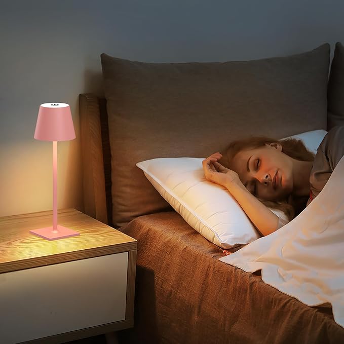 2 Pack Rechargeable Table Lamp - Cordless LED Lamp with 6000mAh Battery Operated LED Desk Lamp, Portable Table Light Outdoor for Dinner Patio Restaurant Bar Bedroom Coffee Shop Night Light(Pink)
