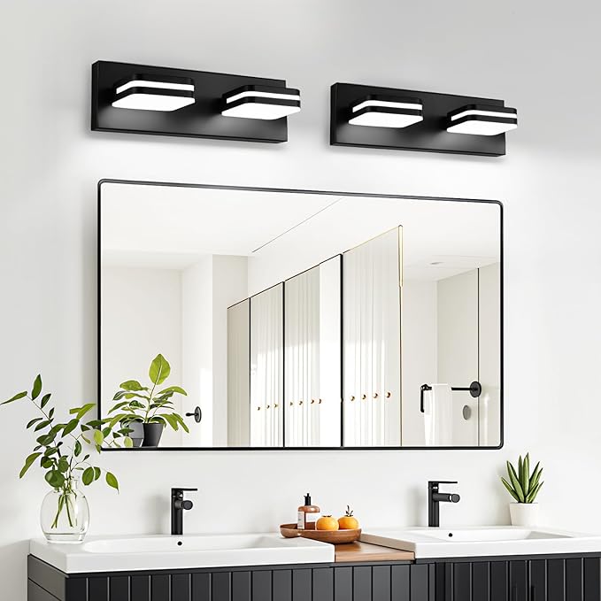 360° Rotate LED Bathroom Vanity Light Fixtures, 900LM Acrylic Matte Black Vanity Lights for Bathroom, Modern Wall Lighting Fixtures Over Mirror Kitchen Living Room Hallway (Natural White Light 5000K)